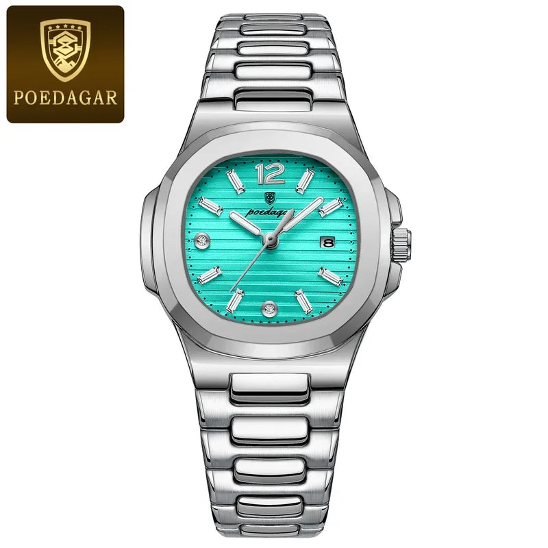 Poedagar 708 Women's Luxury Quartz Watch – Stainless Steel Band, Waterproof, Luminous, Date