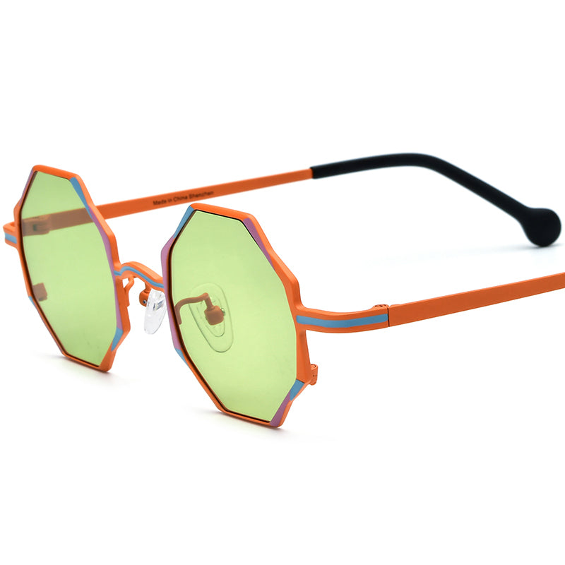 Colourful Titanium Octagon Sunglasses Polarized - Orange Green Lens - MCROONS