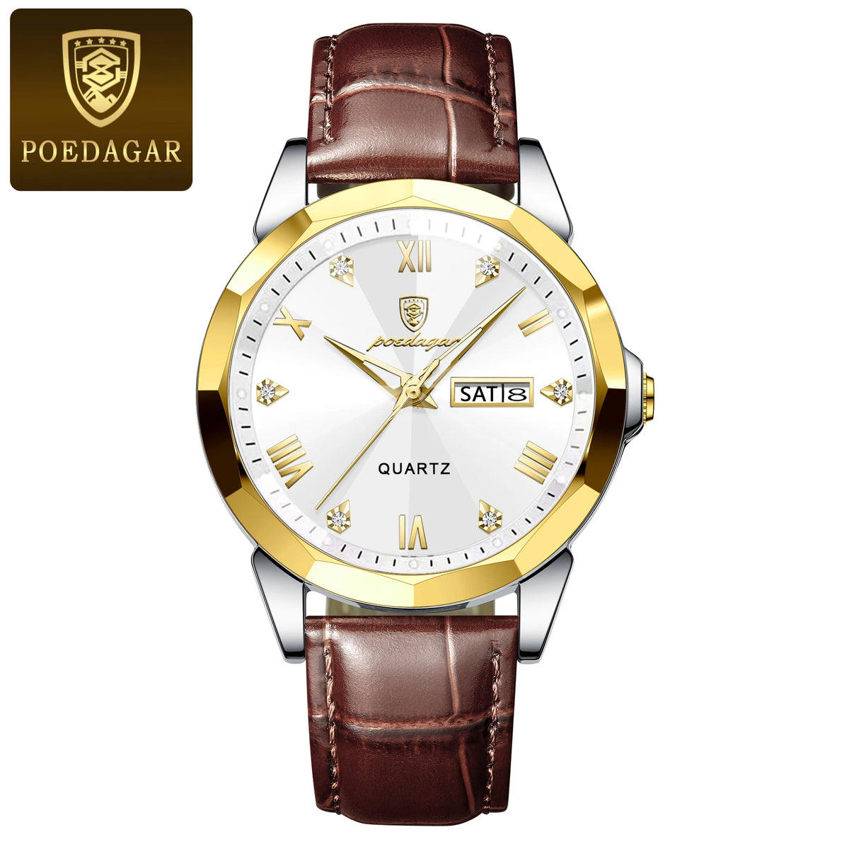 Poedagar 810 Men's Luxury Quartz Watch – Leather Strap, Waterproof, Luminous, Date
