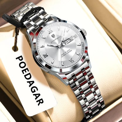 Poedagar 503 Women's Luxury Quartz Watch – Stainless Steel Band, Waterproof, Luminous, Date