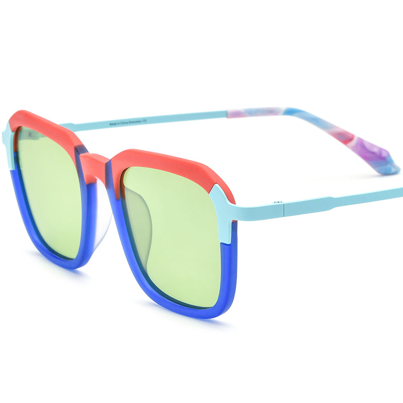 Matte Acetate Titanium Square Sunglasses - Matte Blue Green Lens - MCROONS