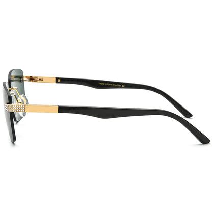 Diamante Buffalo Horn Rimless Square Sunglasses - MCROONS - side view