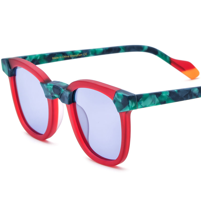 Vintage Square Matte Acetate Polarized Sunglasses UV400 - Matte Red Purple Lens - MCROONS
