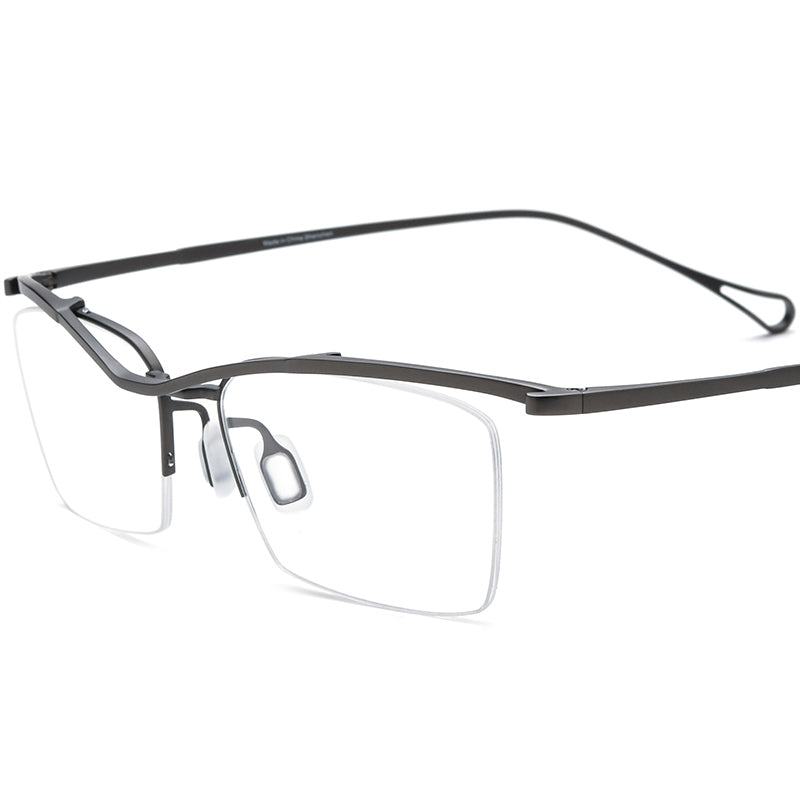 Titanium Semi-Rimless Square Optical Glasses - Gray Frame - MCROONS