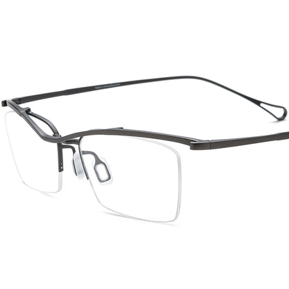 Titanium Semi-Rimless Square Optical Glasses - Gray Frame - MCROONS