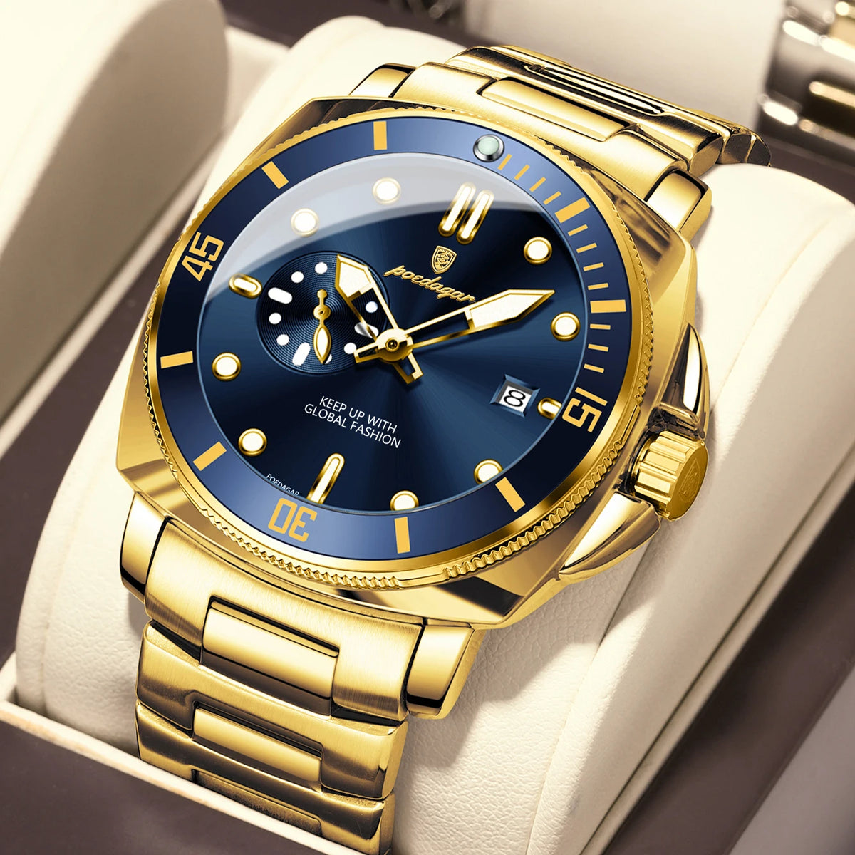 Poedagar 873 Men's Luxury Quartz Watch – Stainless Steel Band, Waterproof, Luminous, Date