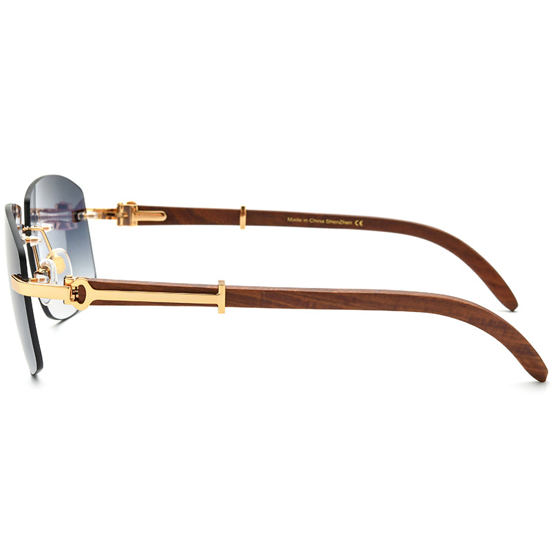 Rimless Square Wood Sunglasses Grey Tint - MCROONS - side detail