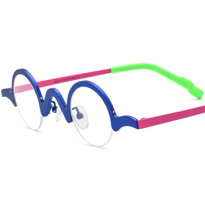 Titanium Semi-Rimless Round Optical Glasses - Matte Blue - MCROONS