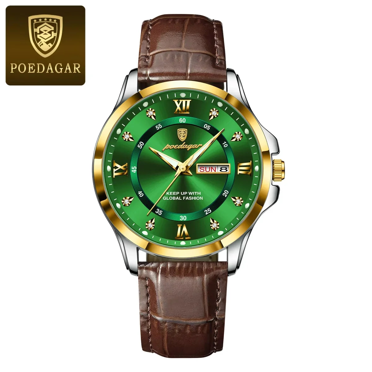 Poedagar 855 Men's Luxury Quartz Watch – Leather Strap, Waterproof, Luminous, Date