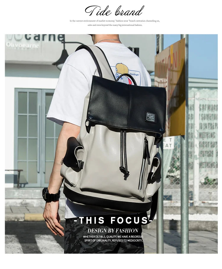 Men's Pu Leather Laptop Backpack for College, School, and Travel
