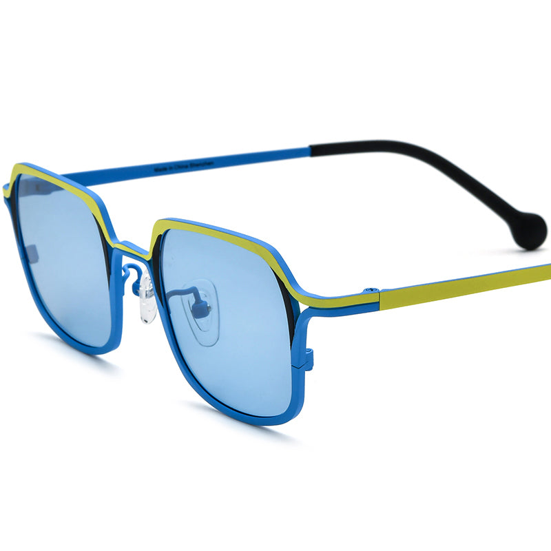 Colourful Titanium Square Polarised Sunglasses - Yellow Blue Blue Lens - MCROONS
