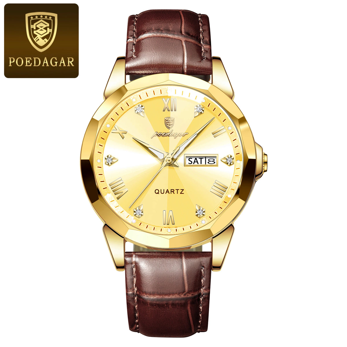 Poedagar 810 Men's Luxury Quartz Watch – Leather Strap, Waterproof, Luminous, Date