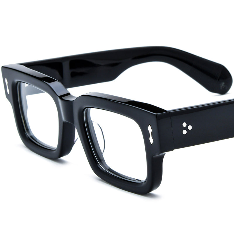 Retro Square Thick Acetate Optical Glasses Frame - Black - MCROONS