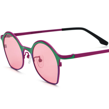 Colourful Titanium Cat Eye Polarized Sunglasses - Green Purple Pink Lens - MCROONS
