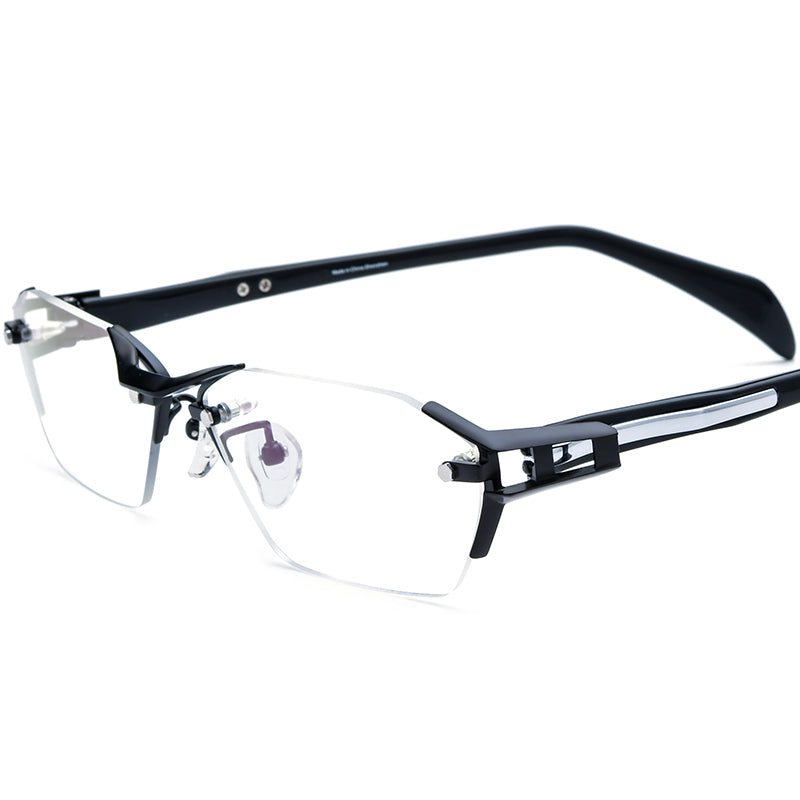 Rimless Titanium Square Business Optical Glasses Frame - Black - MCROONS