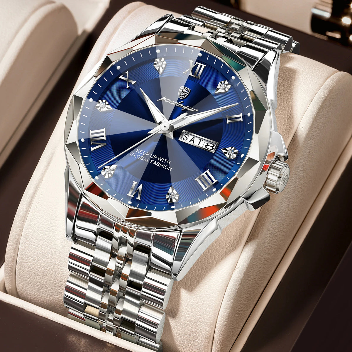 Poedagar 698 Men's Luxury Quartz Watch – Stainless Steel Band, Waterproof, Luminous, Date