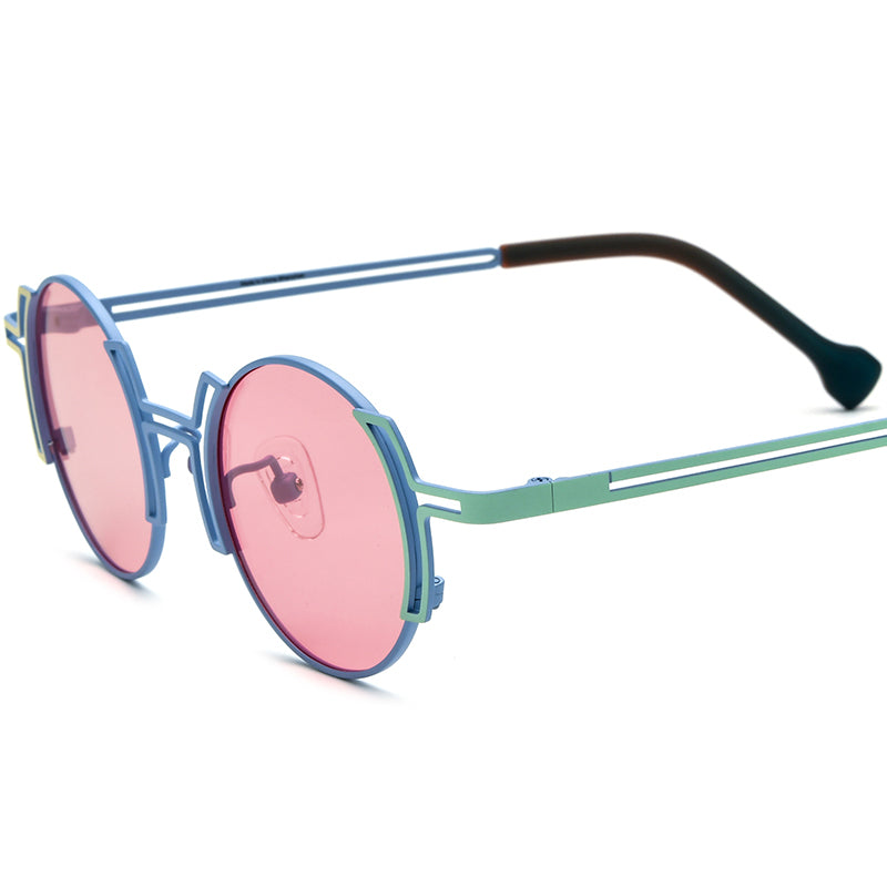 Two-Tone Titanium Round Polarised Sunglasses - Blue Green - MCROONS