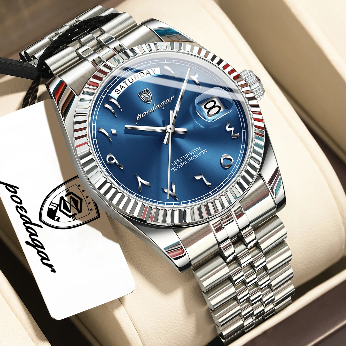 Poedagar 845 Men's Luxury Quartz Watch – Stainless Steel Band, Waterproof, Date