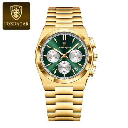 Poedagar 970 Men's Luxury Chronograph Quartz Watch – Stainless Steel Band, Waterproof, Luminous, Date