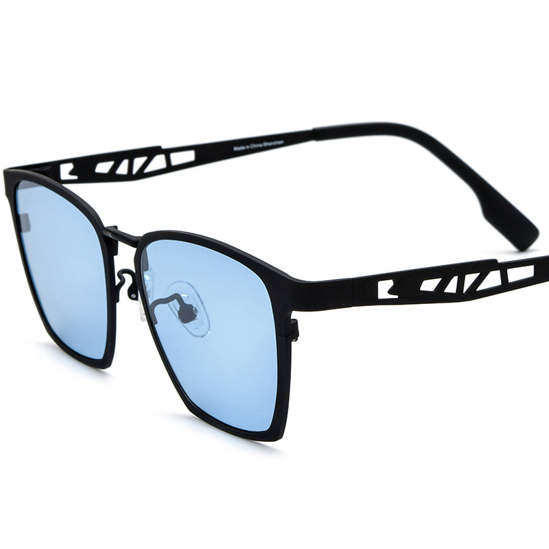 Colourful Titanium Square Sunglasses - Black Blue Lens - MCROONS