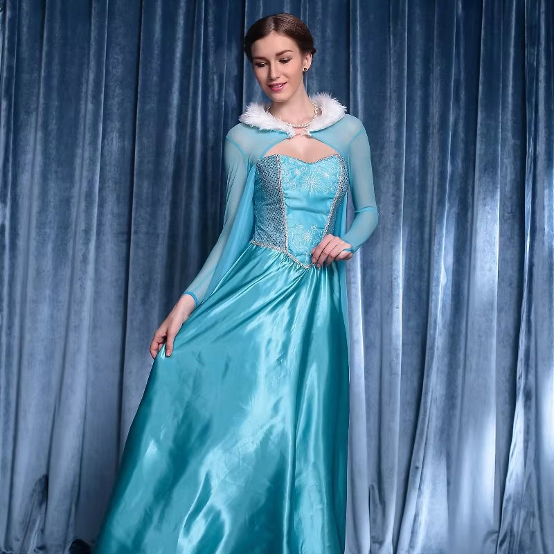 Ice Queen Fantasy Blue Ball Gown Halloween Costume - MCROONS