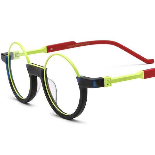 Retro Oversized Round Multicolour Acetate Optical Glasses Frame - Blue Green - MCROONS