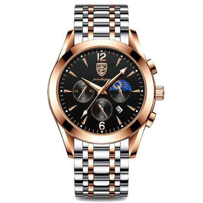 Poedagar 8298 Men's Sport Chronograph Quartz Watch – Leather Strap, Waterproof, Luminous, Date