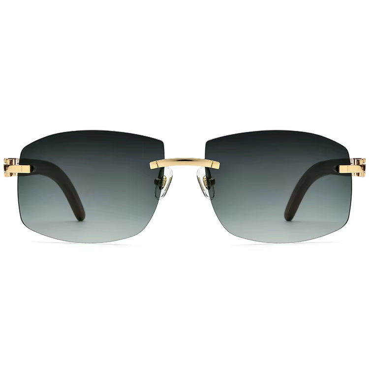 Wood Frame Rimless Square Sunglasses - MCROONS - front view