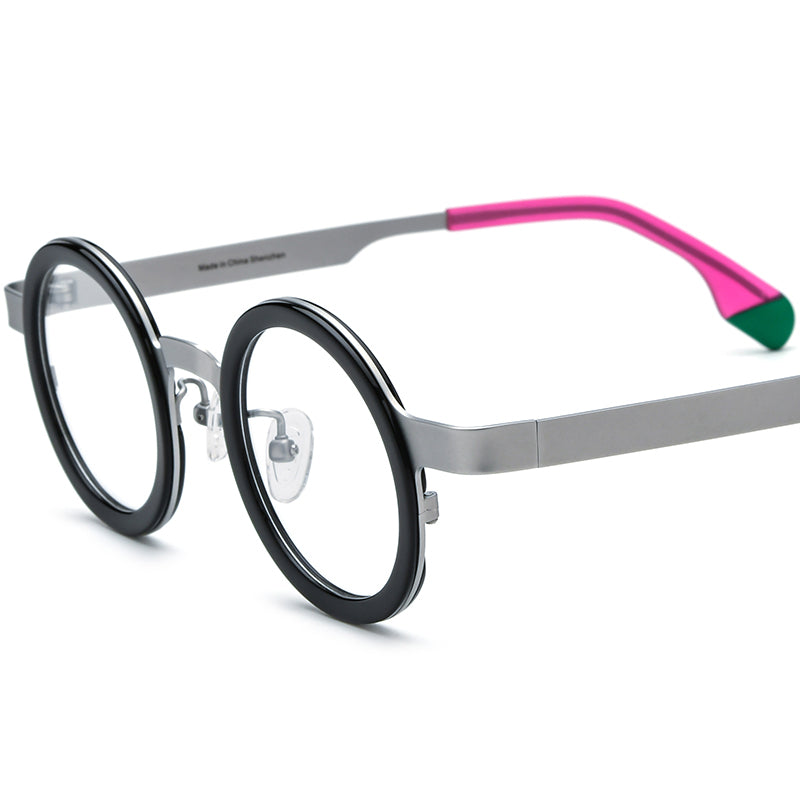 Tie-Dye Titanium Round Acetate Optical Glasses Frame - Silver - MCROONS
