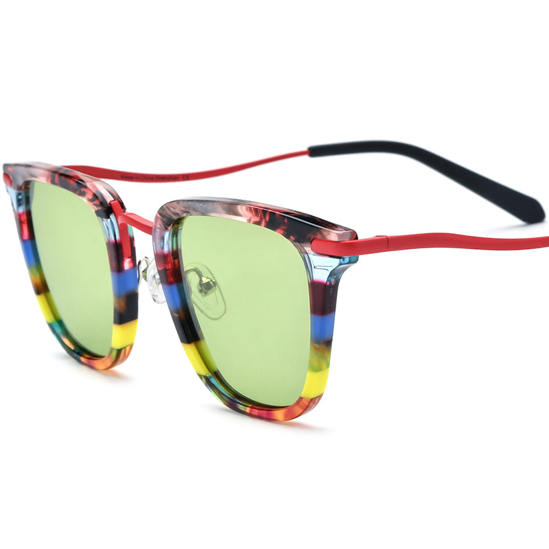 Polarised Acetate Titanium Square Sunglasses - Red Green Lens - MCROONS
