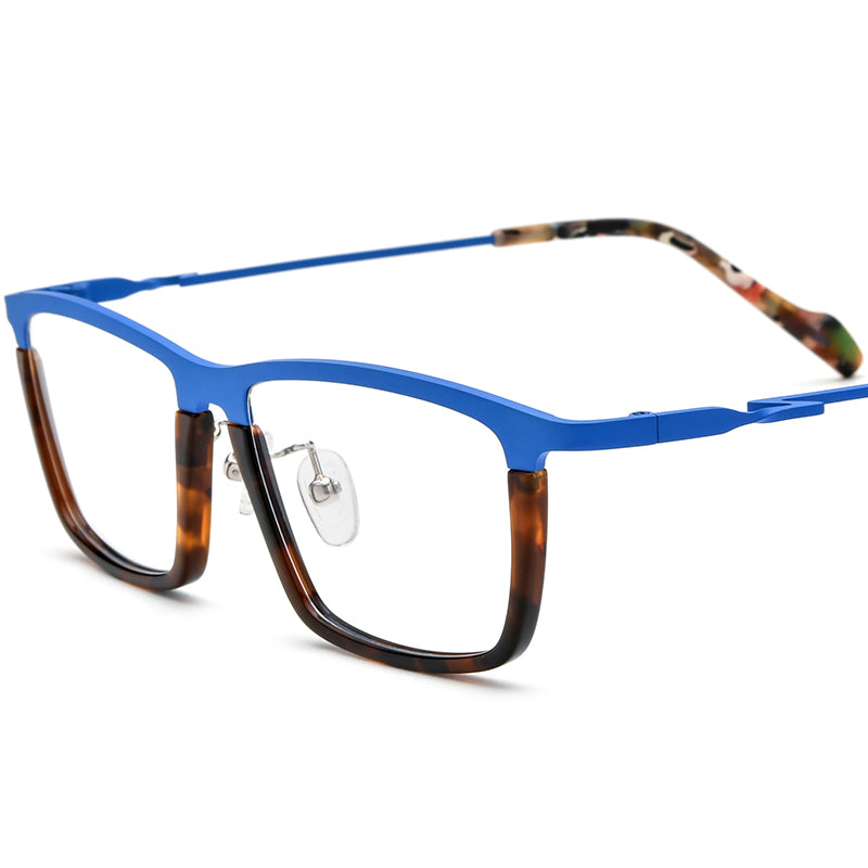Retro Vintage Acetate Titanium Square Glasses - Matte Blue - MCROONS