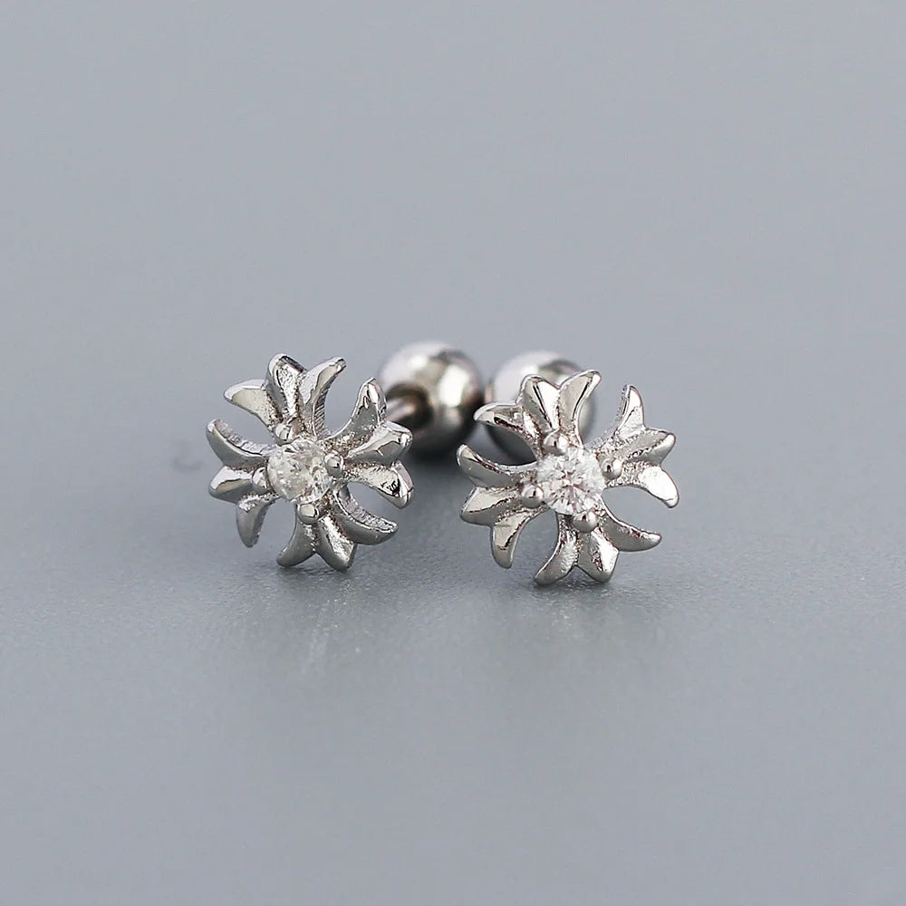 KR Europe and America S925 Silver Ear Bone Nails Ins Cross Screws Earrings Sleep without Removing Earrings Wholesale for Women