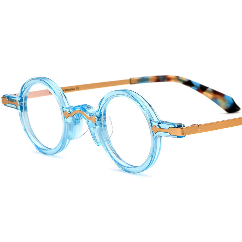 Vintage Small Round Acetate Optical Glasses Frame - Transparent Blue - MCROONS