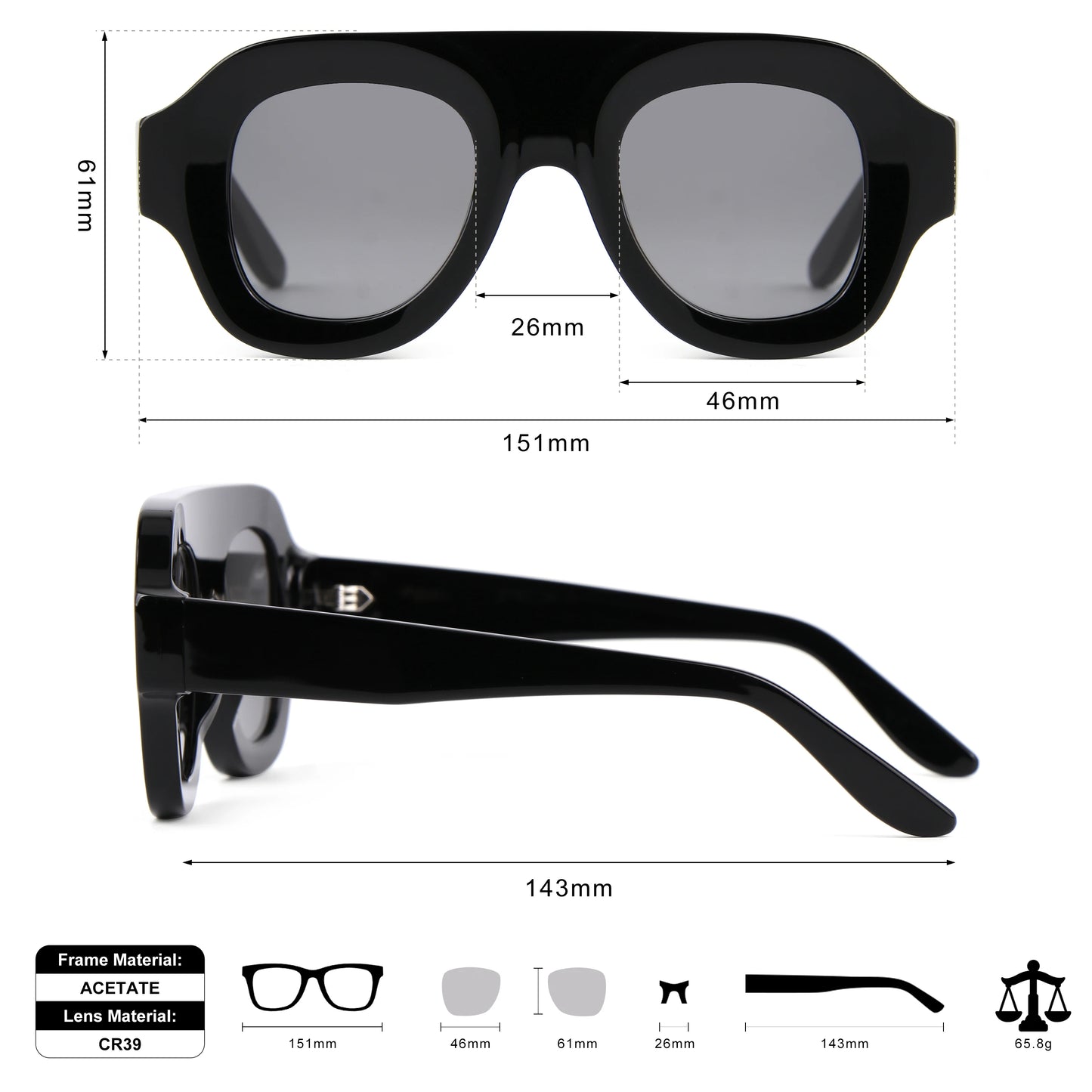 MCROONS Oversized Luxury Acetate Sunglasses — CR39 Lens, Unisex