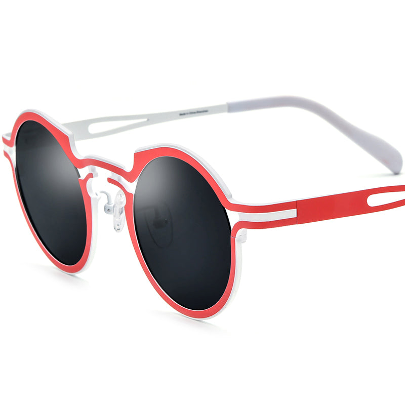 Colourful Titanium Round Polarised Sunglasses Retro - Red White - MCROONS