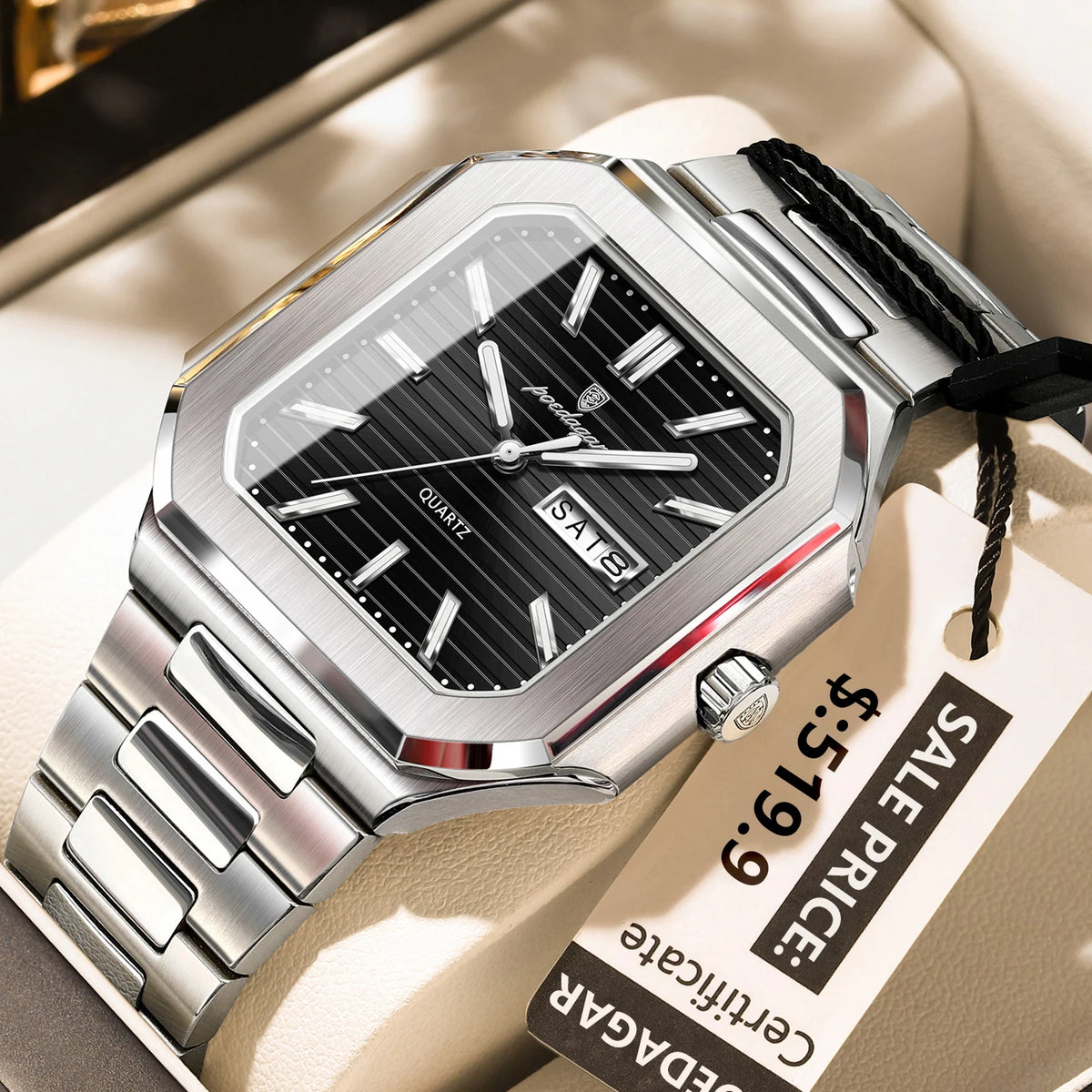 Poedagar 672 Men's Luxury Quartz Watch – Stainless Steel Band, Waterproof, Luminous, Date