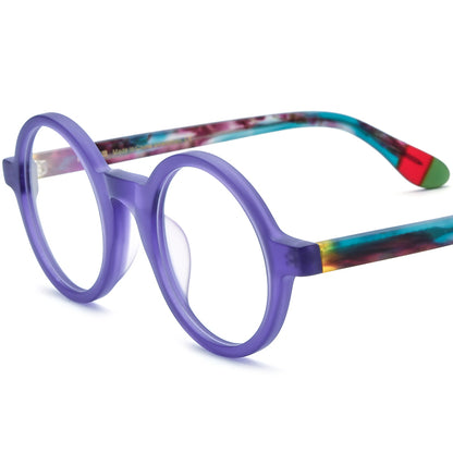 Retro Round Acetate Optical Glasses Frame - Matte Purple - MCROONS