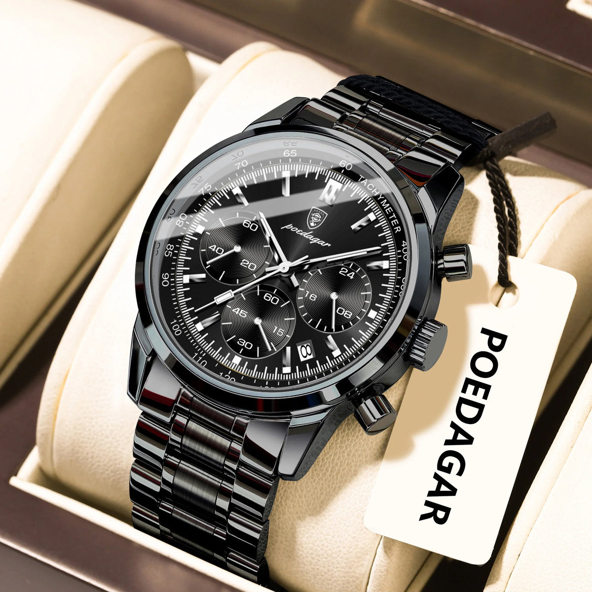 Poedagar 921 Men's Luxury Chronograph Quartz Watch – Stainless Steel Band, Waterproof, Luminous, Date
