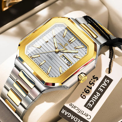 Poedagar 672 Men's Luxury Quartz Watch – Stainless Steel Band, Waterproof, Luminous, Date