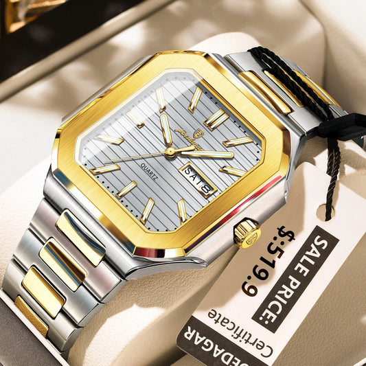 Poedagar 672 Men's Luxury Quartz Watch – Stainless Steel Band, Waterproof, Luminous, Date