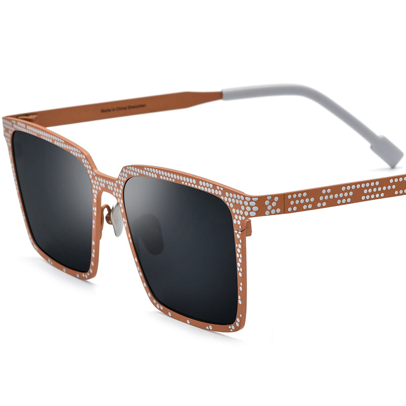 Colourful Titanium Textured Square Polarised Sunglasses - Orange White - MCROONS