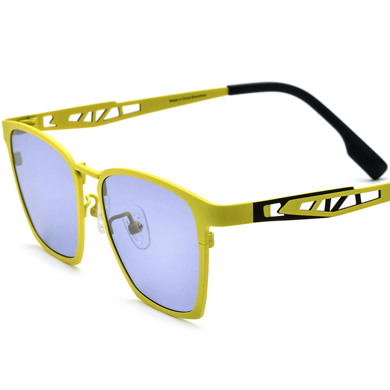 Colourful Titanium Square Sunglasses - Yellow Purple Lens - MCROONS
