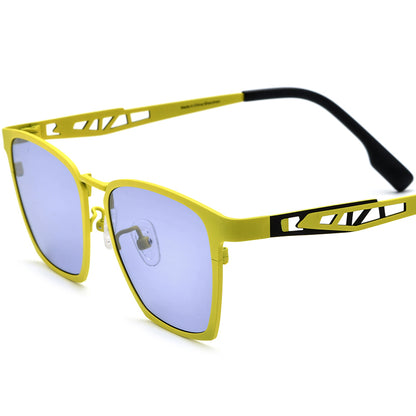 Colourful Titanium Square Sunglasses - Yellow Purple Lens - MCROONS