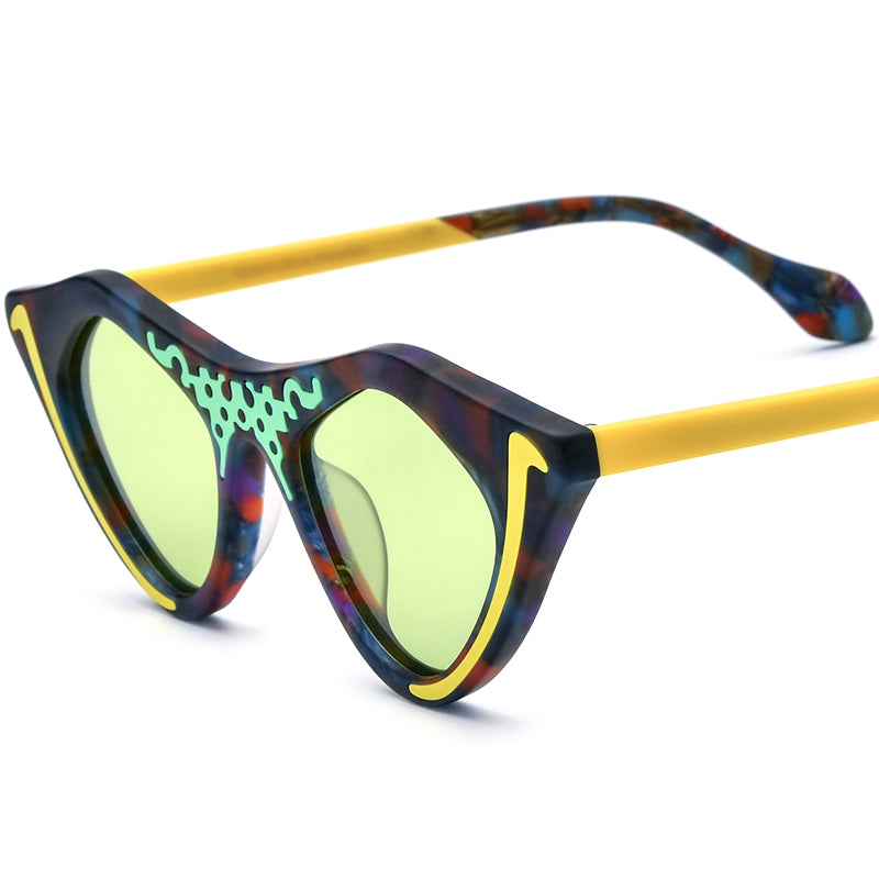 Matte Acetate Cat Eye Polarized Sunglasses Retro - Colourful Green Lens - MCROONS