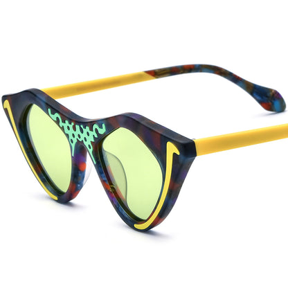 Matte Acetate Cat Eye Polarized Sunglasses Retro - Colourful Green Lens - MCROONS
