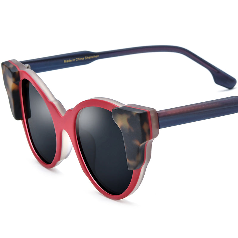 Matte Acetate Cat Eye Sunglasses Polarized Retro - Red/Grey Lens - MCROONS