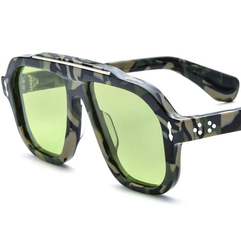 Square Acetate Polarized Sunglasses Vintage Designer Frame - MCROONS - Green