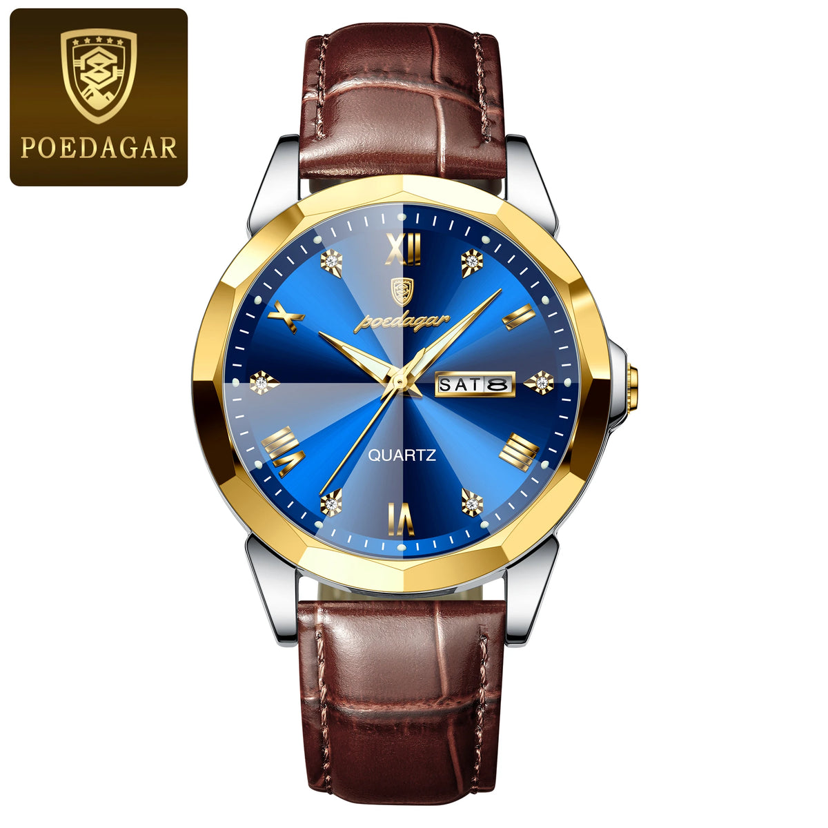 Poedagar 810 Men's Luxury Quartz Watch – Leather Strap, Waterproof, Luminous, Date