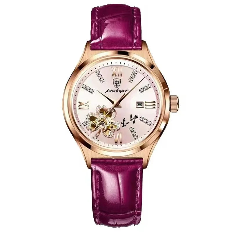 Poedagar 328 Women's Luxury Quartz Watch – Leather Strap, Waterproof, Date