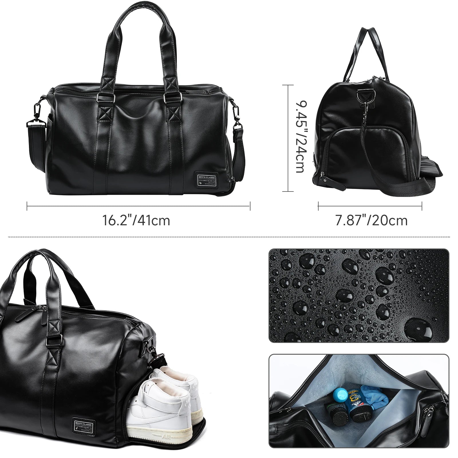 MOYYI PU Leather Travel Bags for Men Duffle Bag Outdoor Leather Men'S Travel Bag